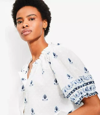 Petite Border Floral Clip Pleated Blouse