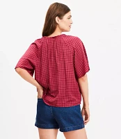 Plaid Tie Neck Blouse