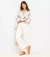 Petite Paisley Draped Sleeve Henley Blouse