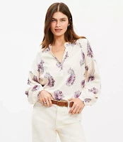 Petite Paisley Draped Sleeve Henley Blouse
