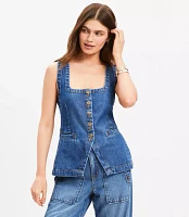 Denim Square Neck Pocket Vest Top Classic Mid Wash