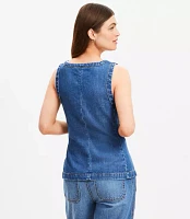 Denim Square Neck Pocket Vest Top Classic Mid Wash
