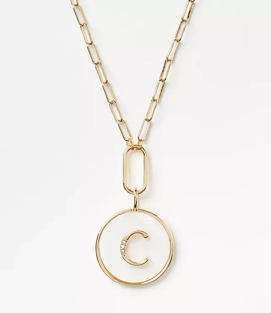 Pave Mother Of Pearl Initial Coin Necklace