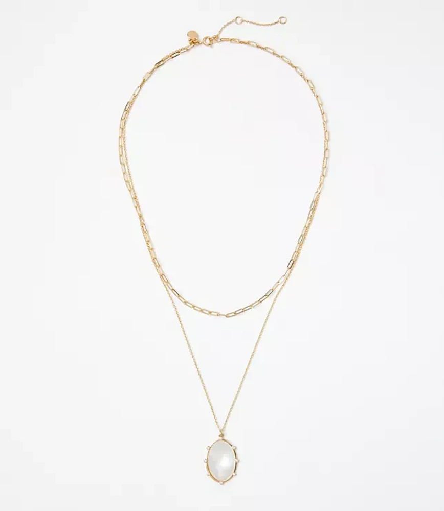 Mother Of Pearl Layered Pendant Necklace