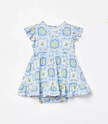 Posh Peanut X LOFT Lemon Cap Sleeve Ruffled Twirl Bodysuit Dress