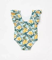 Posh Peanut X LOFT Sunset One Piece Ruffled Flutter Sleeve Swimsuit