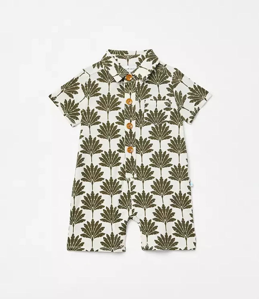 Posh Peanut X LOFT Palm Short Sleeve Collared Henley Romper