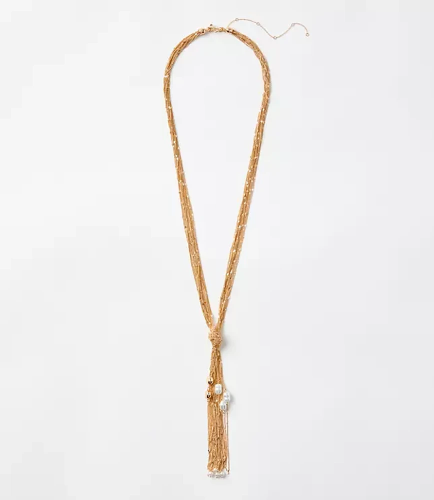 Pearlized Chain Extra Long Y Necklace