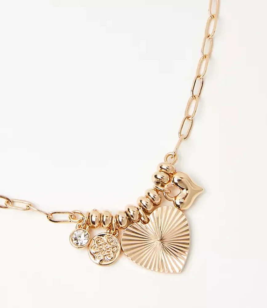 Heart Charm Cluster Necklace