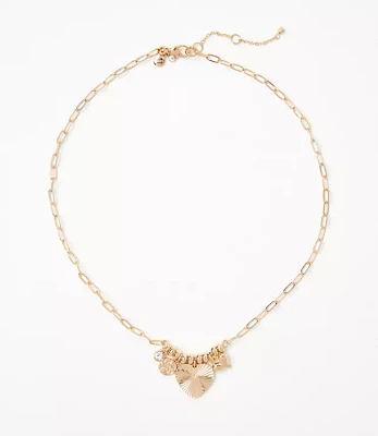 Heart Charm Cluster Necklace