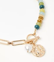Pearlized Hammered Beaded Toggle Necklace