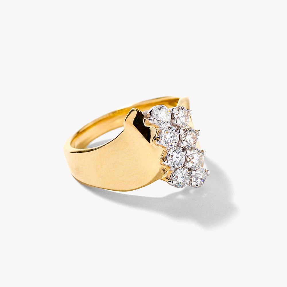 Double Row Diamond Ribbon Ring 10K Yellow and White Gold (1.00 ct tw)