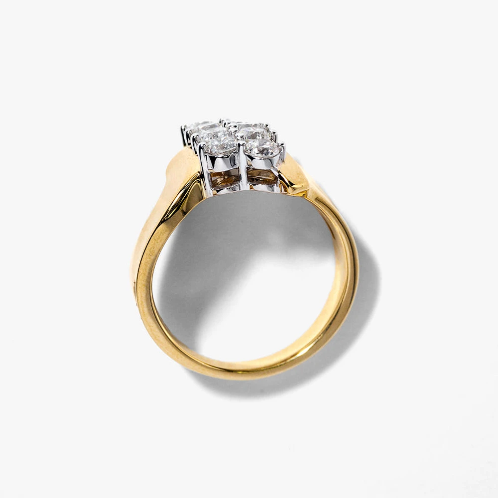 Double Row Diamond Ribbon Ring 10K Yellow and White Gold (1.00 ct tw)