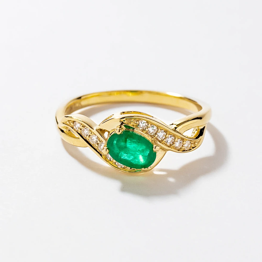Emerald Ring With Diamond Accents 10K Yellow Gold