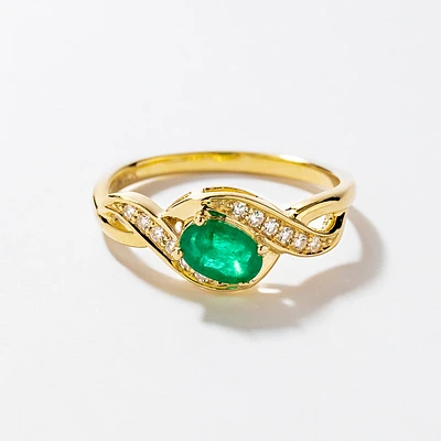 Emerald Ring With Diamond Accents 10K Yellow Gold