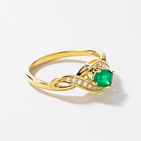 Emerald Ring With Diamond Accents 10K Yellow Gold