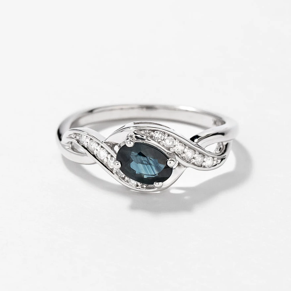 Oval Sapphire and Diamond Ring 10K White Gold