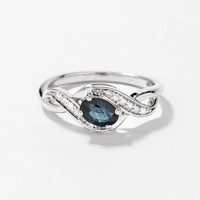 Oval Sapphire and Diamond Ring 10K White Gold