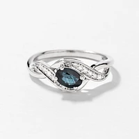 Oval Sapphire and Diamond Ring 10K White Gold