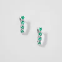 Emerald and Diamond Claw-Set J-Hoop Earrings in 10/14K White Gold