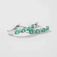 Emerald and Diamond Claw-Set J-Hoop Earrings in 10/14K White Gold