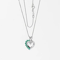 Heart Shape Emerald and Diamond Pendant in 10K White Gold