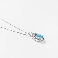 Diamond and Blue Topaz Pendant in 10K White Gold
