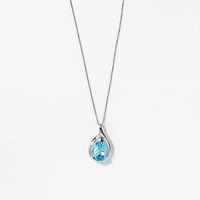 Diamond and Blue Topaz Pendant in 10K White Gold
