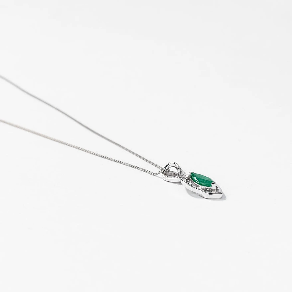 Marquise Emerald Pendant in 10K White Gold