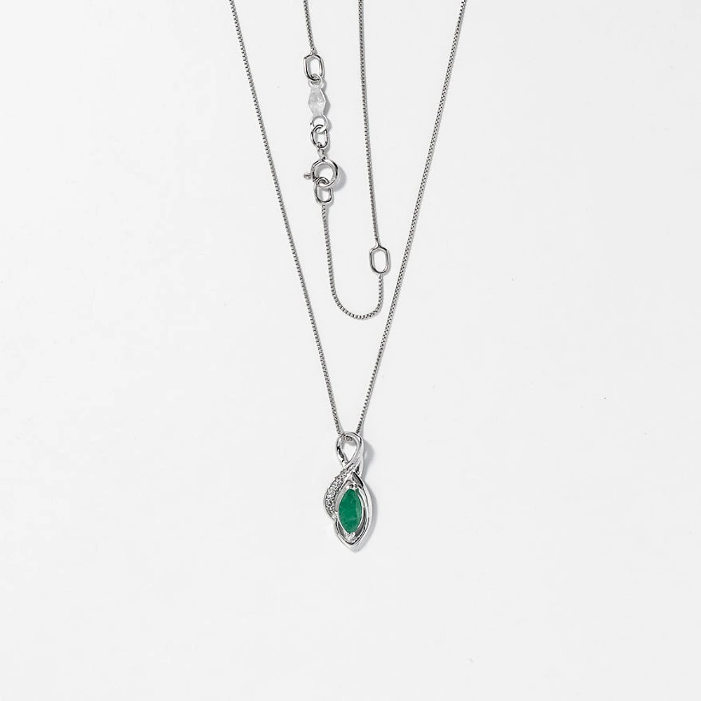 Marquise Emerald Pendant in 10K White Gold