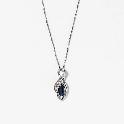 Marquise Sapphire Pendant in 10K White Gold