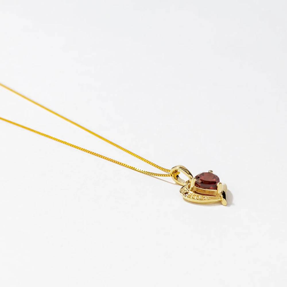 Heart Shaped Garnet Necklace in 10K Yellow Gold