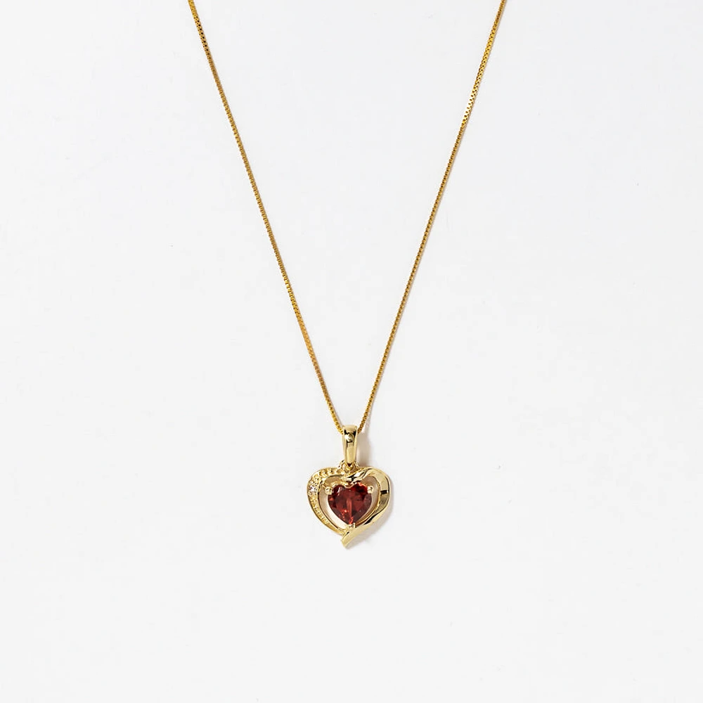 Heart Shaped Garnet Necklace in 10K Yellow Gold