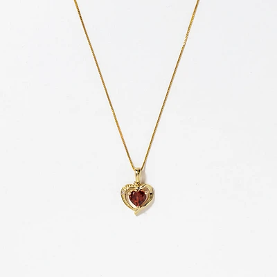 Heart Shaped Garnet Necklace in 10K Yellow Gold