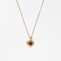 Heart Shaped Garnet Necklace in 10K Yellow Gold