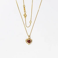 Heart Shaped Garnet Necklace in 10K Yellow Gold