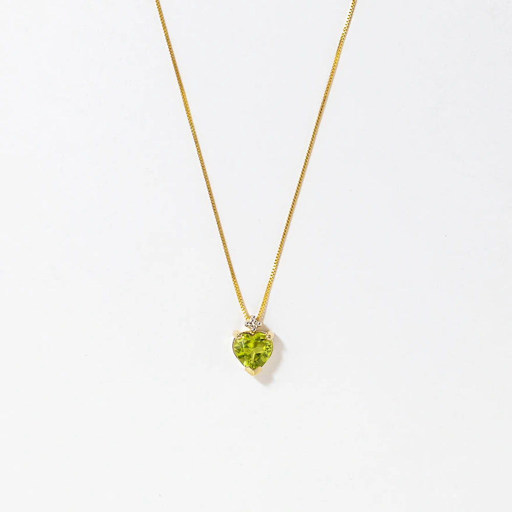 Heart Shaped Peridot Necklace in 10K Yellow Gold
