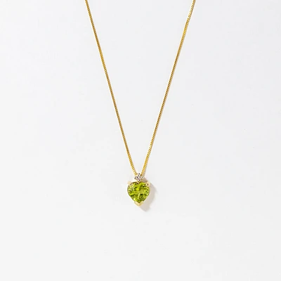 Heart Shaped Peridot Necklace in 10K Yellow Gold