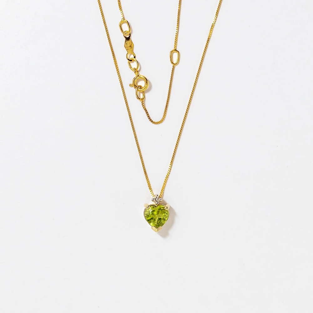 Heart Shaped Peridot Necklace in 10K Yellow Gold