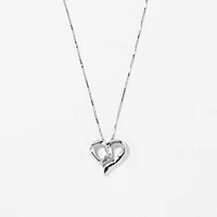 Diamond Heart Ribbon Necklace in 10K White Gold (0.015ct tw)