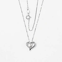 Diamond Heart Ribbon Necklace in 10K White Gold (0.015ct tw)