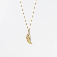 Diamond Feather Necklace in 10K Yellow Gold (0.04 ct tw)