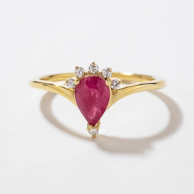 Pear Shape Ruby Ring 10K Yellow Gold