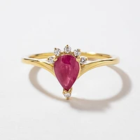 Pear Shape Ruby Ring 10K Yellow Gold
