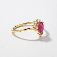 Pear Shape Ruby Ring 10K Yellow Gold