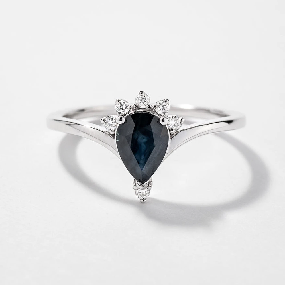 Pear Shape Sapphire Ring 10K White Gold