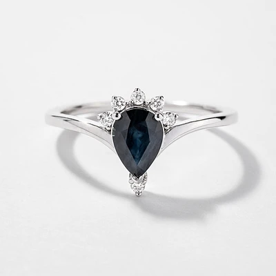 Pear Shape Sapphire Ring 10K White Gold