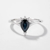 Pear Shape Sapphire Ring 10K White Gold