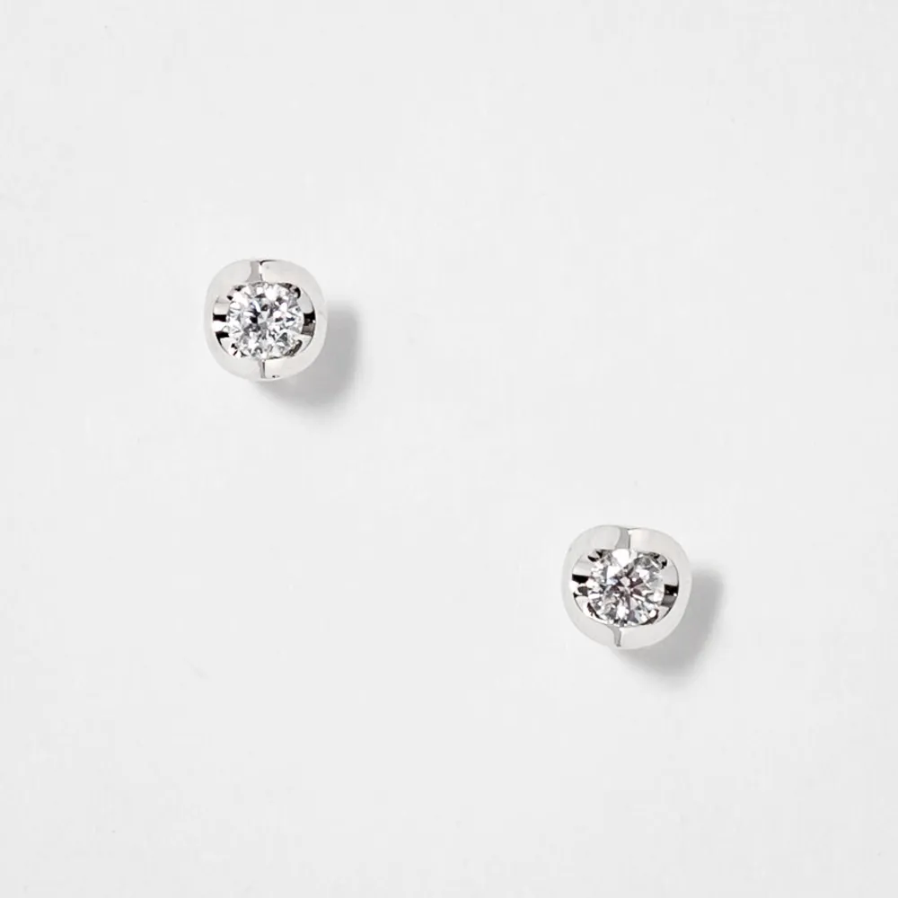 Tension Set Solitaire Canadian Diamond Stud Earrings in 14K White Gold