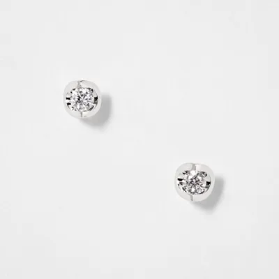 Tension Set Solitaire Canadian Diamond Stud Earrings in 14K White Gold